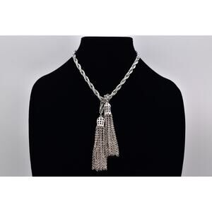 Crown Trifari Vintage Tassel Necklace Chain Silver Tone Chunky Signed 40s BinBL